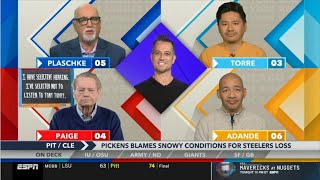 Around the Horn react Brock Purdy OUT Giants release Daniel Jones Browns win over Steelers in snow [upl. by Nareik]