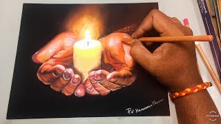 Soft Pastel Drawing of Candle Light in hands Realistic hands Drawing  P V Hanumanthu Art [upl. by Hawken]