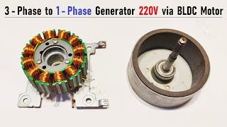 New Invention Make 220V AC Generator 1 Phase from Brushless DC Motor  BLDC 3 Phase [upl. by Thornburg]