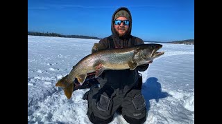 Lake Temagami Ice Fishing  Feb 2020  MEGA Lake Trout [upl. by Shafer131]