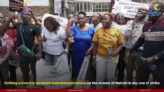 Striking university lecturers hold demonstrations on the streets of Nairobi in day one of strike [upl. by Arodnahs]