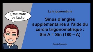 Sinus dangles supplémentaires à laide du cercle trigonométrique  Sin A  Sin 180  A [upl. by Yvor]