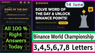 Wodl 14 June  Binance World Championship WOTD  Binance word of the day  Binance Wodl answer today [upl. by Nylisoj]