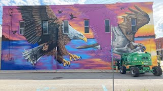 Aerosol Kingdom Public Mural in Linesville PA [upl. by Airotel806]