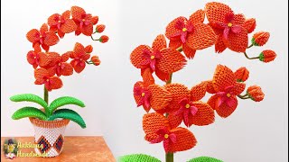 Paper orchid flower showpieces  home decoration idea  3d origami orchid flower [upl. by Atikram]