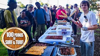 Cooking 100 Pounds Of Surf amp Turf For The Homeless [upl. by Aynotal]