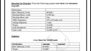 3 Practice Problem Preparing Cost Sheet and Statement of Profit [upl. by Gipps]