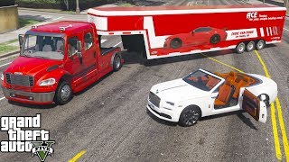 GTA 5 Real Life Mod 175 Freightliner M2 Hauler Delivering A Rolls Royce Dawn In An Enclosed Trailer [upl. by Senalda]