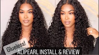 ALIPEARL HAIR REVIEW  DEEP WAVE 55 CLOSURE WIG INSTALL NO GLUE [upl. by Leitman]