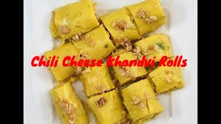 Chili Cheese Khandvi Chickpea Flour Rolls Microwave Recipe chilicheesekhandvirolls instantrolls [upl. by Ttennaj]