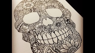 Zentangle Skull drawing process [upl. by Lonny411]