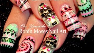 Tribal Nails  DIY Long Nail Art Design Tutorial [upl. by Yam]