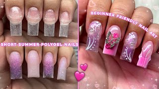 SHORT SUMMER POLYGEL NAILS💜 BEGINNER FRIENDLY NAILS amp EASY NAIL ART  Polygel Nail Tutorial [upl. by Shari]