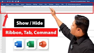 How to Hide or Show Ribbon Tab and Command in MS Word Bangla Tutorial  how to hide Ribbon in Word [upl. by Eilrahc82]