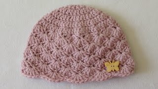 How to crochet a cute baby girls hat for beginners [upl. by Ecyob]