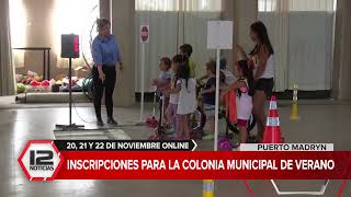 MADRYN  20 21 y 22 de noviembre inscripciones para la Colonia Municipal de Verano [upl. by Cutlip]