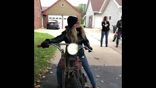 Biker girl kick start vintage HarleyDavidson motorcycle [upl. by Joab]