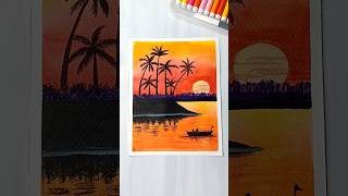 Water Colour Scenery Drawing  Sunset Painting Art yt sunset scenery shorts MissAgrawal21kids [upl. by Goodyear748]