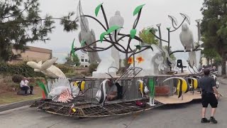 Rose Parade floats get test drive in Azusa [upl. by Abner]