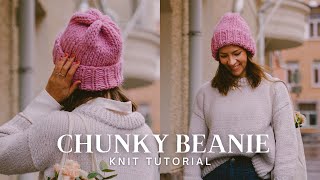 How To Knit a Chunky Beanie easy tutorial  free pattern [upl. by Mcfarland76]