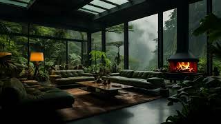 Cozy Luxury Living Room In Forest with Fireplace and Rain Sound  Healing Insomnia Reduce Stress [upl. by Nomead]