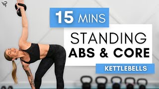 15 Min Standing Abs amp Core Functional Kettlebell Workout Beginner Friendly [upl. by Pattie]