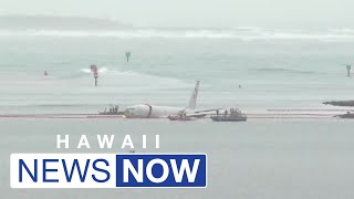 Large military aircraft overshoots runway ends up in Kaneohe Bay [upl. by Basham43]