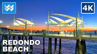 4K Sunset at Redondo Beach Pier in South Bay California USA  Walking Tour 🎧 Binaural Sound [upl. by Nwahsir166]