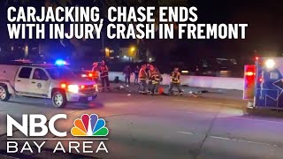 Fremont Carjacking Leads to Police Pursuit Ending in Injury Crash [upl. by Ereynihc700]