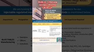 Walkin Interview I Amneal Pharma  081224 job pharma [upl. by Trik273]