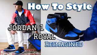 How To Style Nike Air Jordan 1 quotRoyal Reimaginedquot Sneakers On Feet with Outfits [upl. by Notluf54]