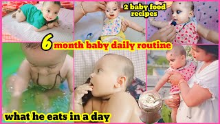 6 month baby daily routine 56 month baby first food recipedevelopment milestone weight gain tips [upl. by Onaimad996]