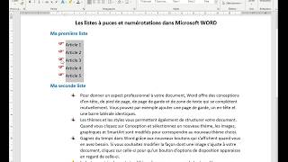 Puces et numérotations  Microsoft WORD [upl. by Eillo]