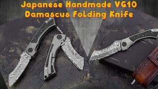 Japanese Handmade VG10 Damascus Folding Knife [upl. by Nysa]