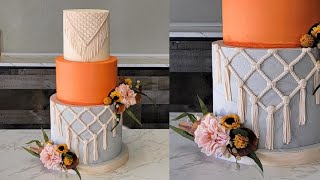 New Twist on a Modern Classic Marbled Concrete Macrame Cake  Fake Bottom Tier  Cake Decorating [upl. by Anaujat699]