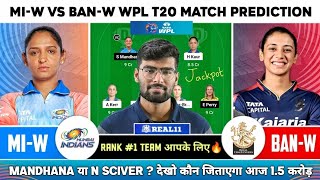 MIW vs BANW Dream11 MIW vs BANW Dream11 Team Mumbai Indians Women RCB Women WPL T20 Team Today [upl. by Nemlaz]