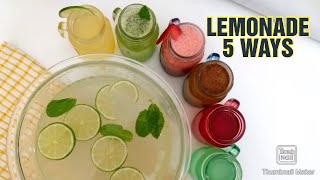 LEMONADE 5 WAYSHow to make Homemade Lemonade5 NEW Lemonade RecipesRamadan Drinks [upl. by Nisaj457]