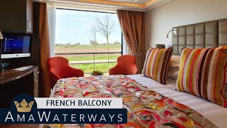 AMA Serena  French Balcony Stateroom Tour amp Review 4K  AMA Waterways River Cruise Category C [upl. by Fidelia]