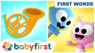 Laughing with funny GooGoo amp Gaga  Learn musical instruments amp First words for kids  BabyFirst TV [upl. by Illyes]