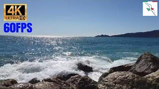 Suono onde sugli scogli  Liguria Riviera di Levante Zoagli 4K 60fps [upl. by Dixie]