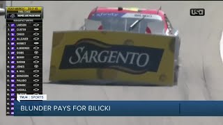 NASCARs Josh Bilicki collides with Sargento sign at Road America [upl. by Elleniad631]