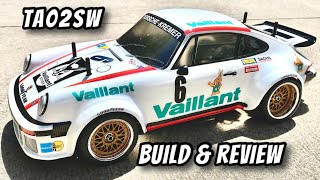 Tamiya 45th Anniversary Porsche 934 Coupe Valiant TA02SW Build amp First Run Overview amp Hop Ups [upl. by Peh]