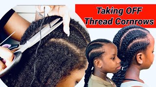 HOW TO TAKE OUT NEEDLE AND THREAD CORNROWS  YARN CORNROWS TAKE OUT [upl. by Alf]