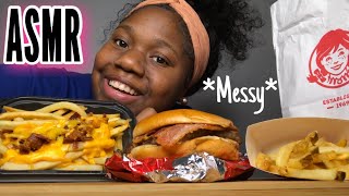 ASMR WENDY’S BACON BURGER AND BACON CHEESE FRIES MUKBANG EATING SHOW MESSY EATING [upl. by Convery]