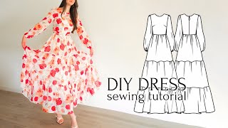 DIY Maxi Chiffon Dress with Tiered Ruffle Skirt  Sewing Pattern [upl. by Aciraj283]