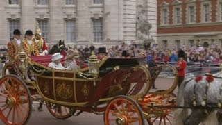 Royal procession Queen travels by horse and carriage through the streets of London [upl. by Asyal]