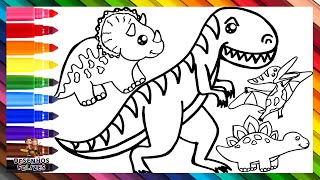 Desenhar e Colorir 5 Dinossauros 🦖🦕🌋 T REX e Mais 🌈 Desenhos para Crianças [upl. by Ollie253]