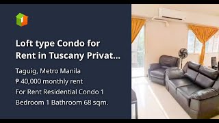 Loft type Condo for Rent in Tuscany Private Estate McKinley Taguig City [upl. by Ratna335]