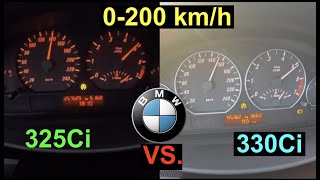 Acceleration Battle  200 kmh  BMW 325Ci vs 330Ci  Legendary E46 [upl. by Lumbye749]