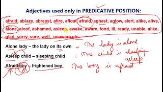 Adjective used only Predicatively or Attributively [upl. by Ahtnama564]